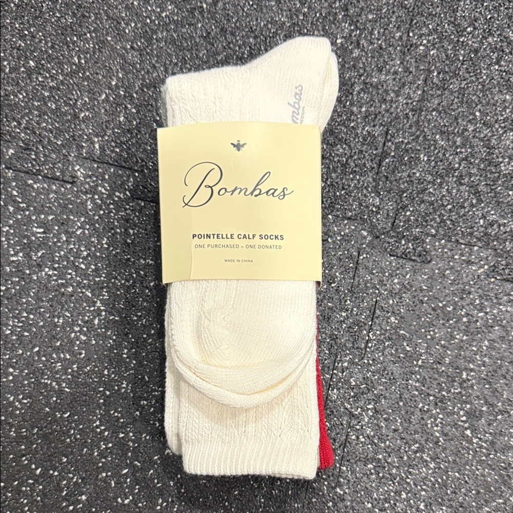 Women’s Bombas Pointelle Calf Socks in sage red mix